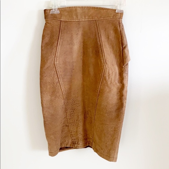 Harley Davidson Tan Suede Leather Pencil Skirt - Picture 3 of 11